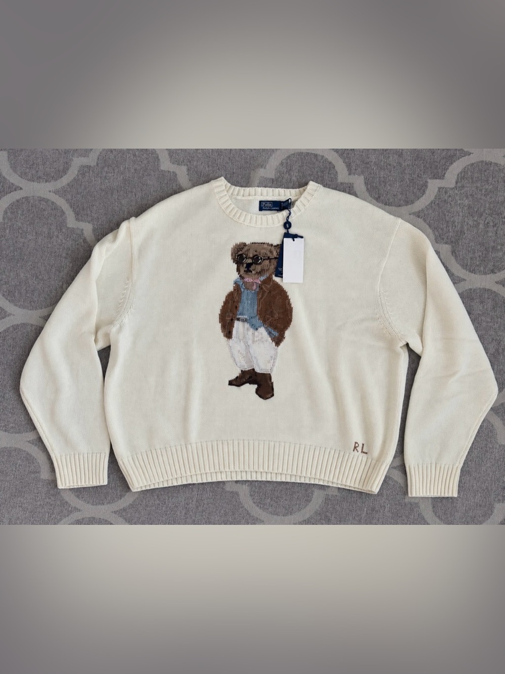 NWT Polo Ralph Lauren Bear Sweater Cream Neutral Preppy XL